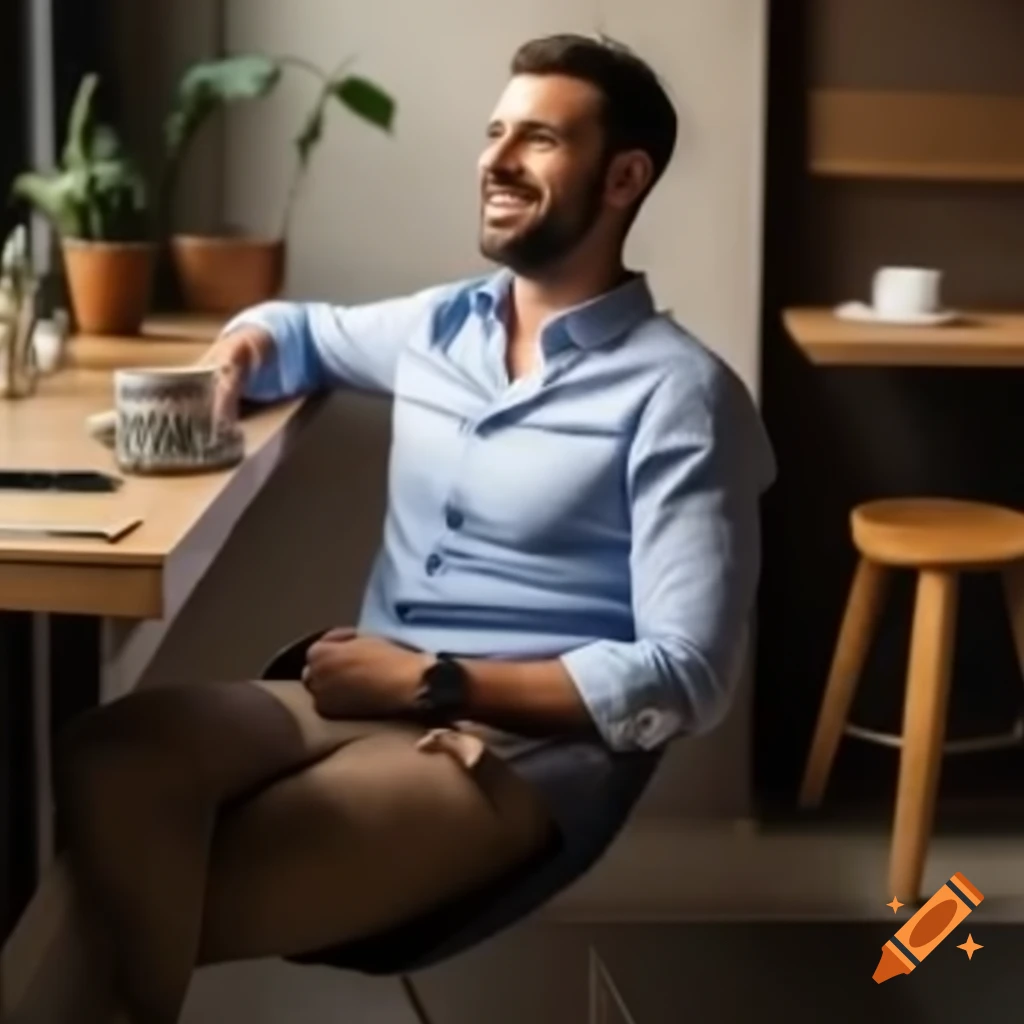 Relaxed entrepreneur in café or office environment symbolizing tranquility and confidence