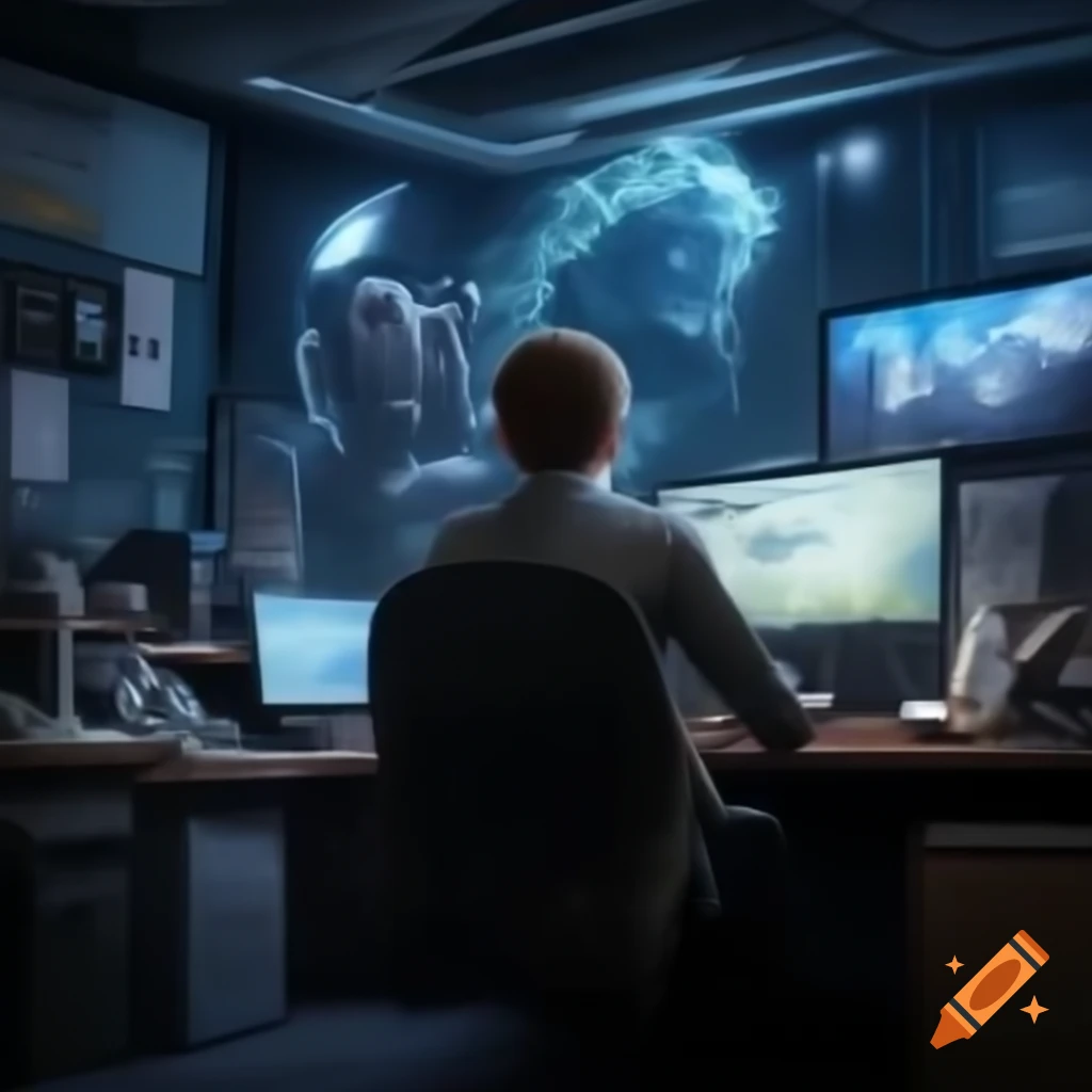 Young programmer in office experiencing a system crash with digital artifacts
