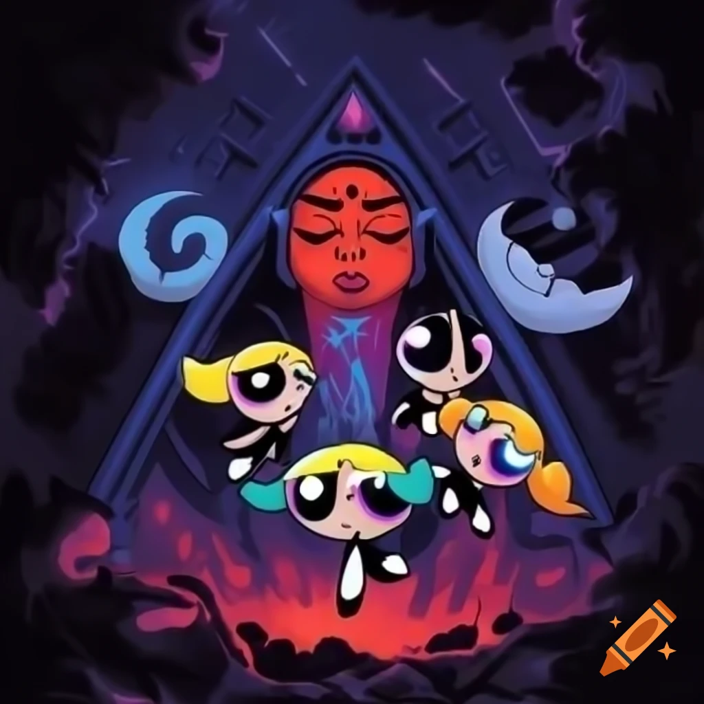 Surreal cosmic battlefield with colorful cartoon style and psychic energy