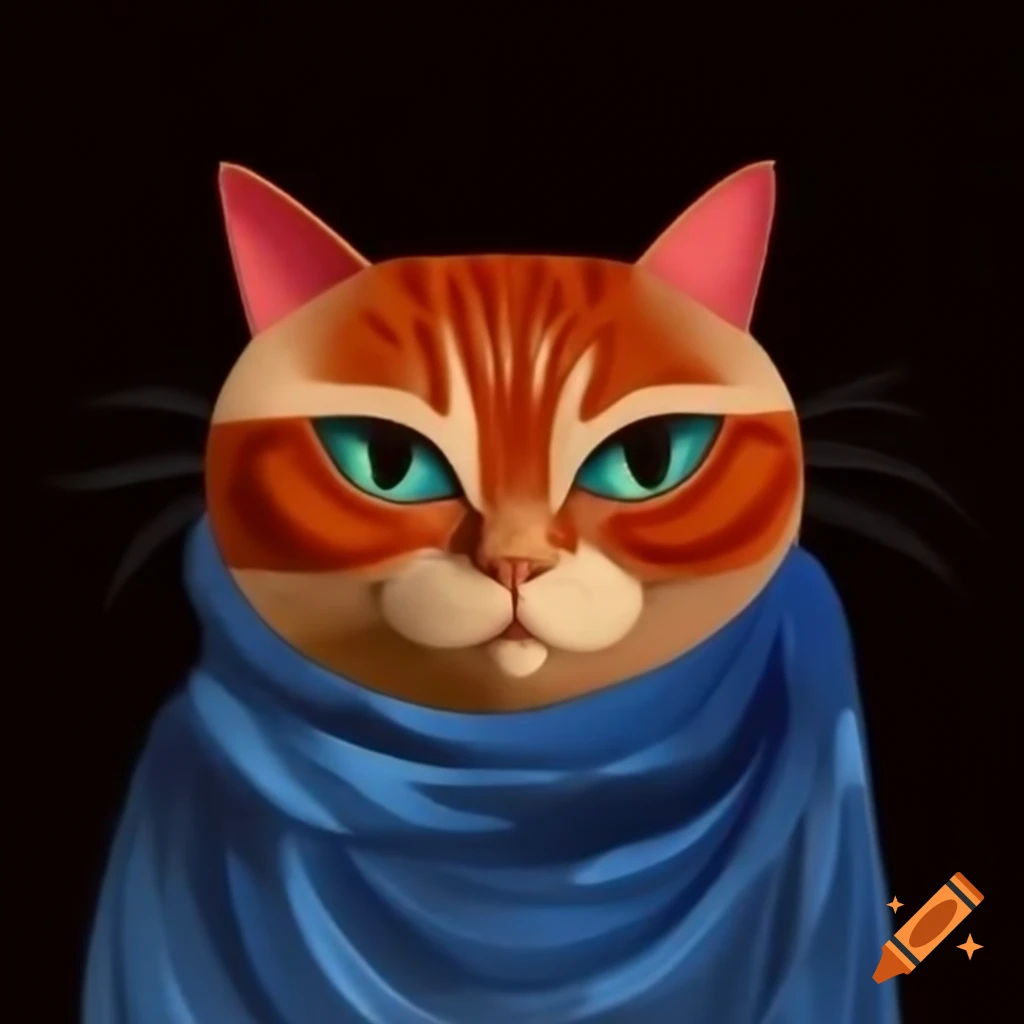 Red cat wearing a blue scarf