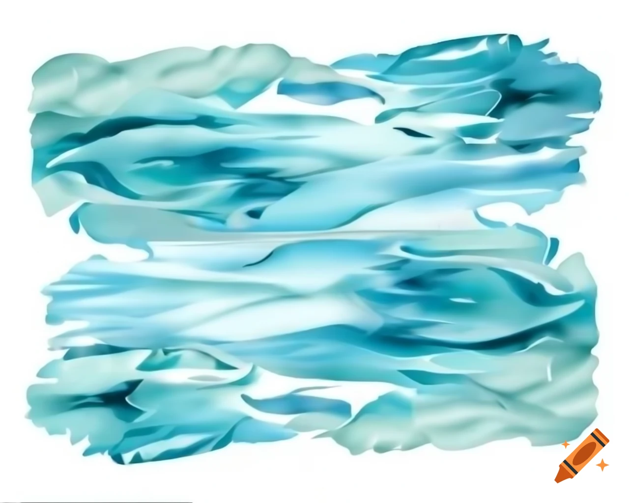 Watercolor river in shades of aqua blue and teal on plain background