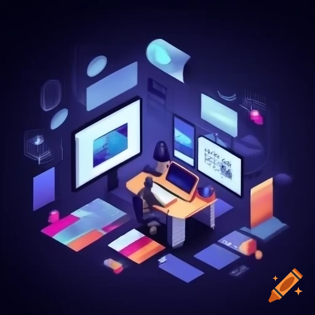 Modern workspace of a graphic designer with design tools and laptop