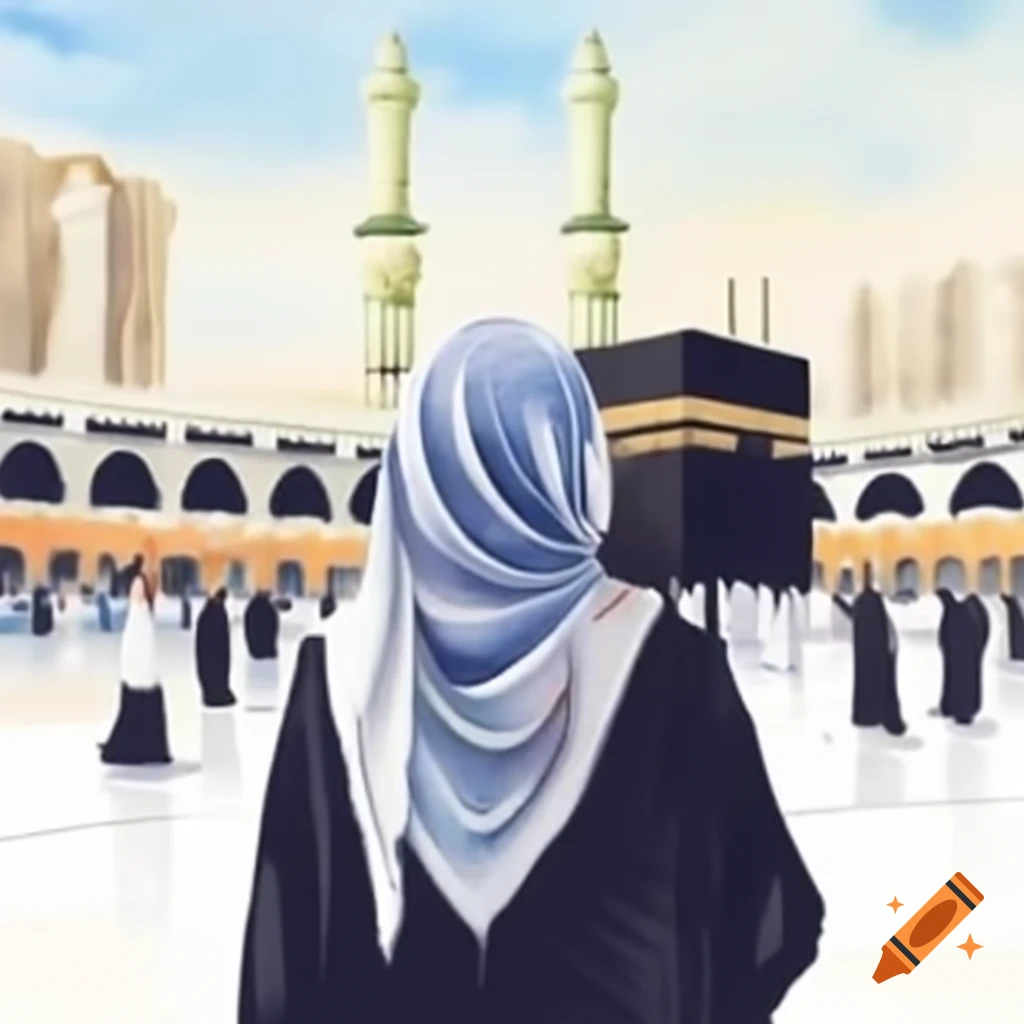 Girl in hijab viewing the Kabbah in Makkah