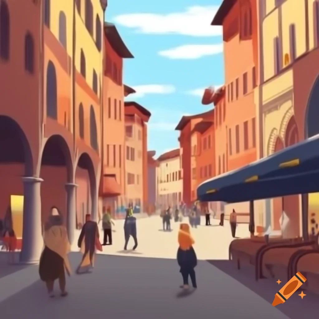 Cartoon art representation of Bologna, Italy