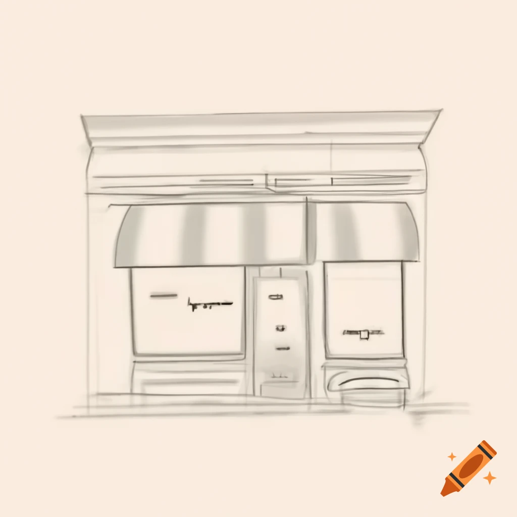 Simple line sketch of front view of AI-controlled restaurant