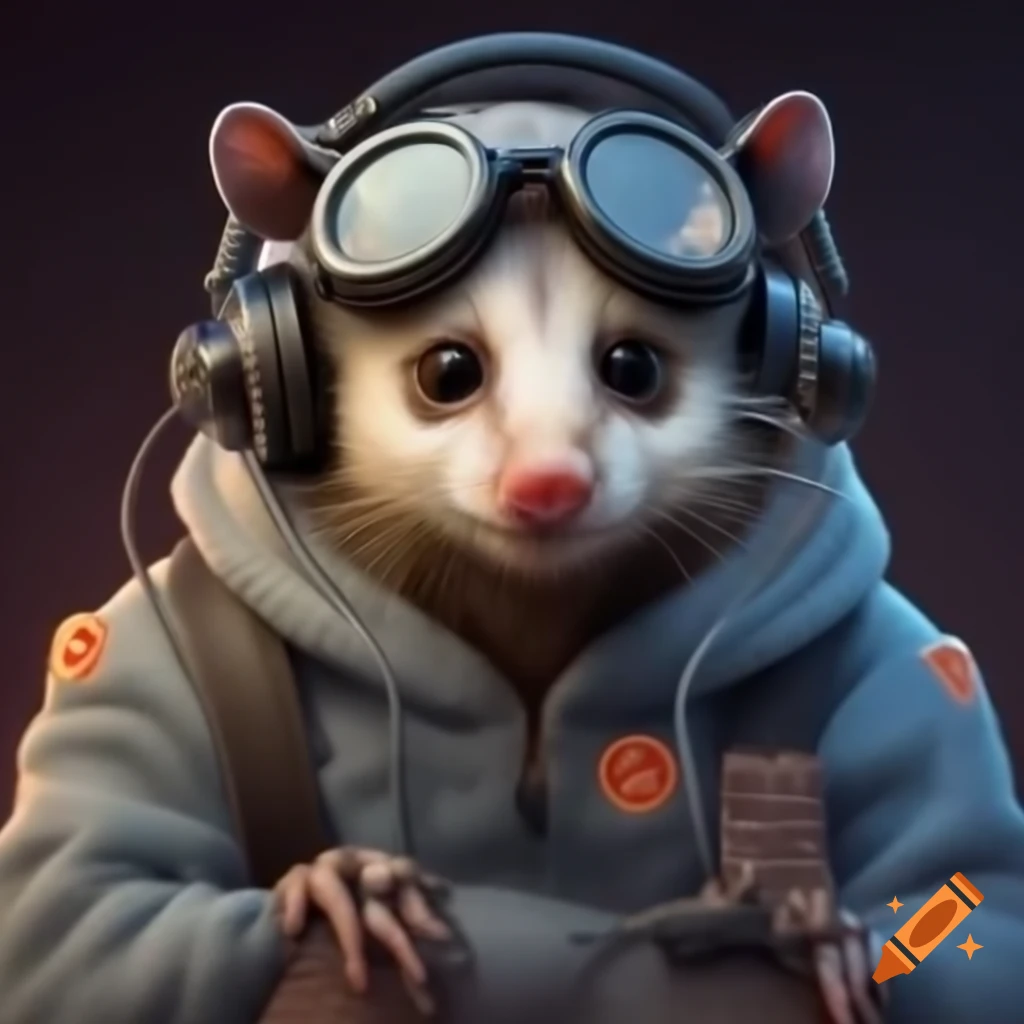 Opossum with headset and microphone in cozy posture for discord logo