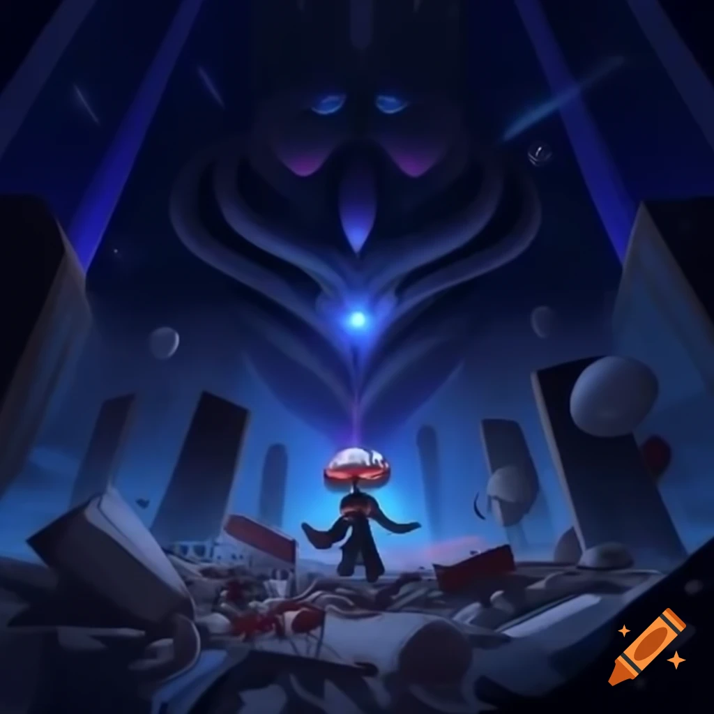 Surreal scene with alien goddess vampire angel amidst battle wreckage