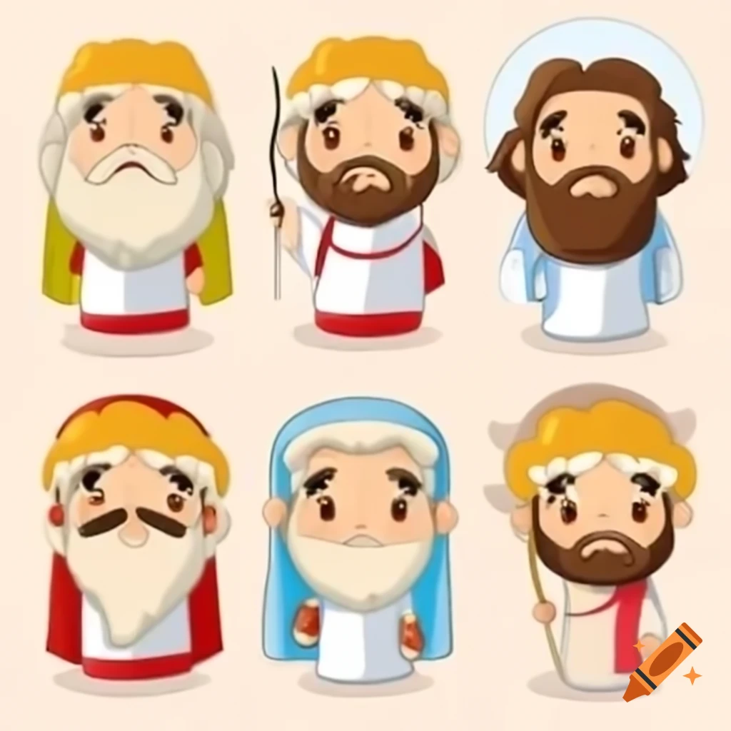 Composite image of biblical figures Adam, Moses, Noah, Abraham, and Jesus