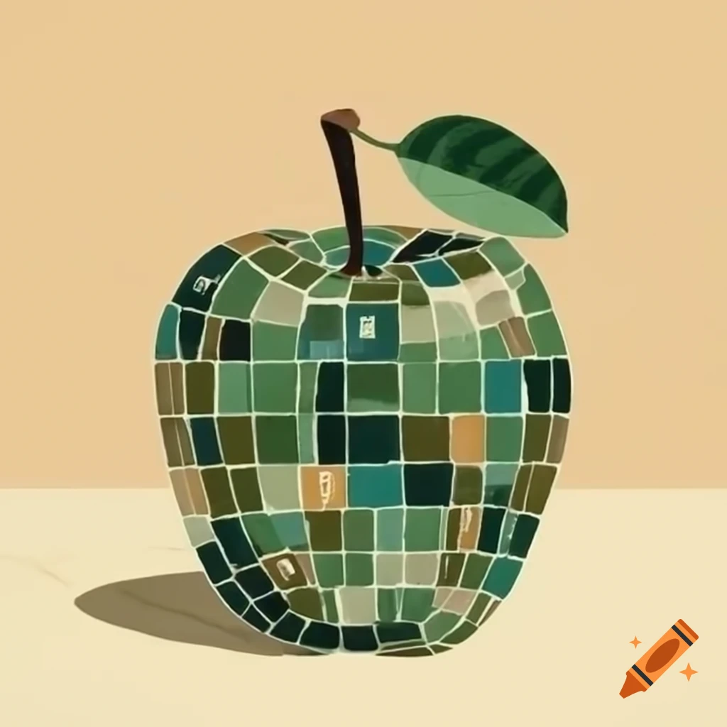 Mosaic green apple and jalapeno in ukiyo-e style