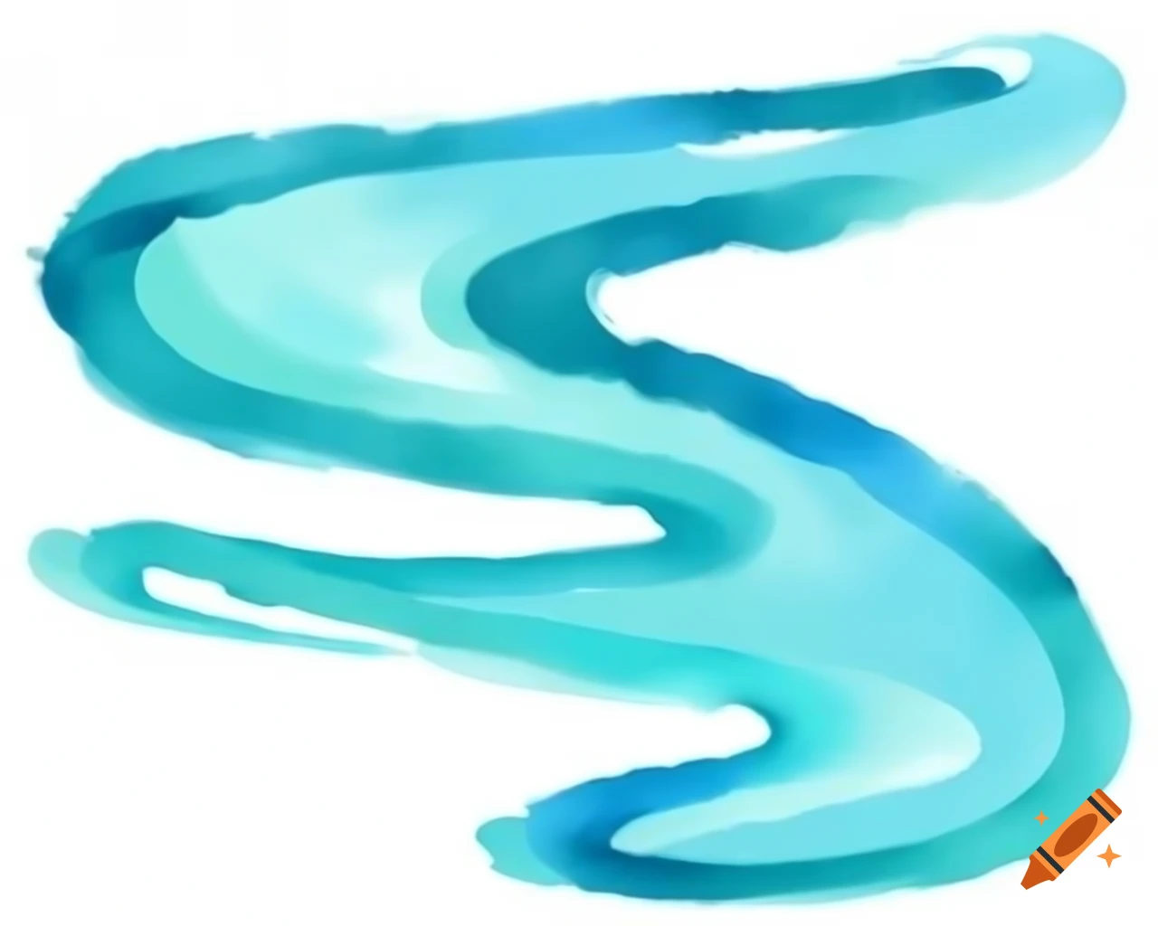 Vivid watercolor river in blue and teal tones in storybook style