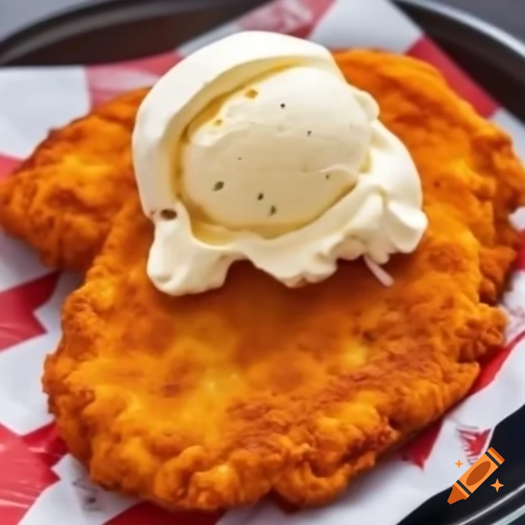 Schnitzel served alongside ice cream dessert
