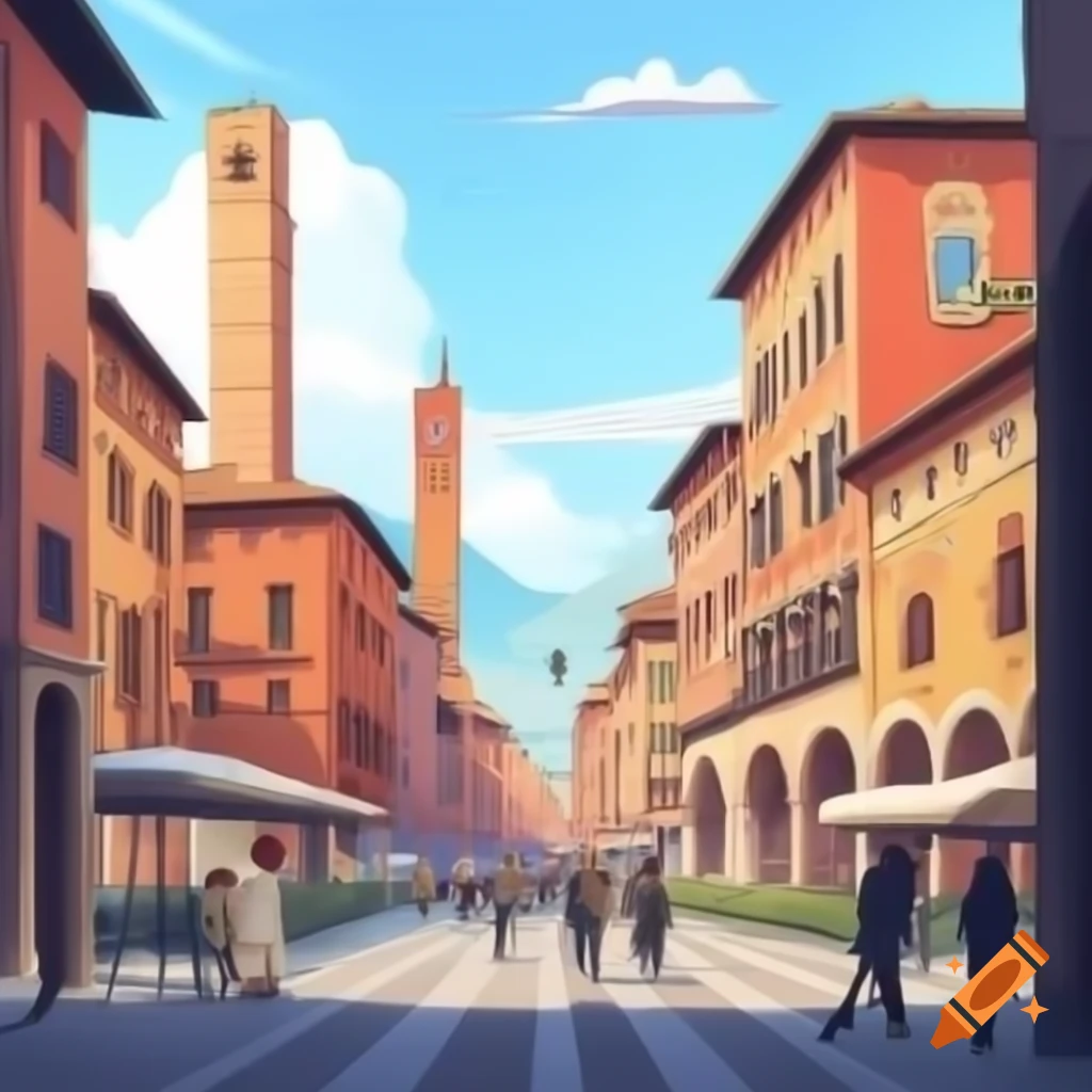 Cartoon art representation of Bologna, Italy