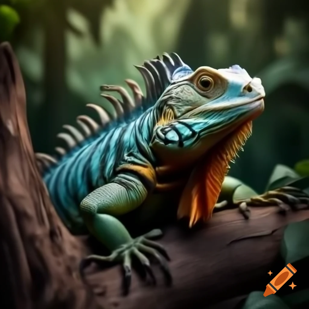Realistic illustration of an iguana on a tree