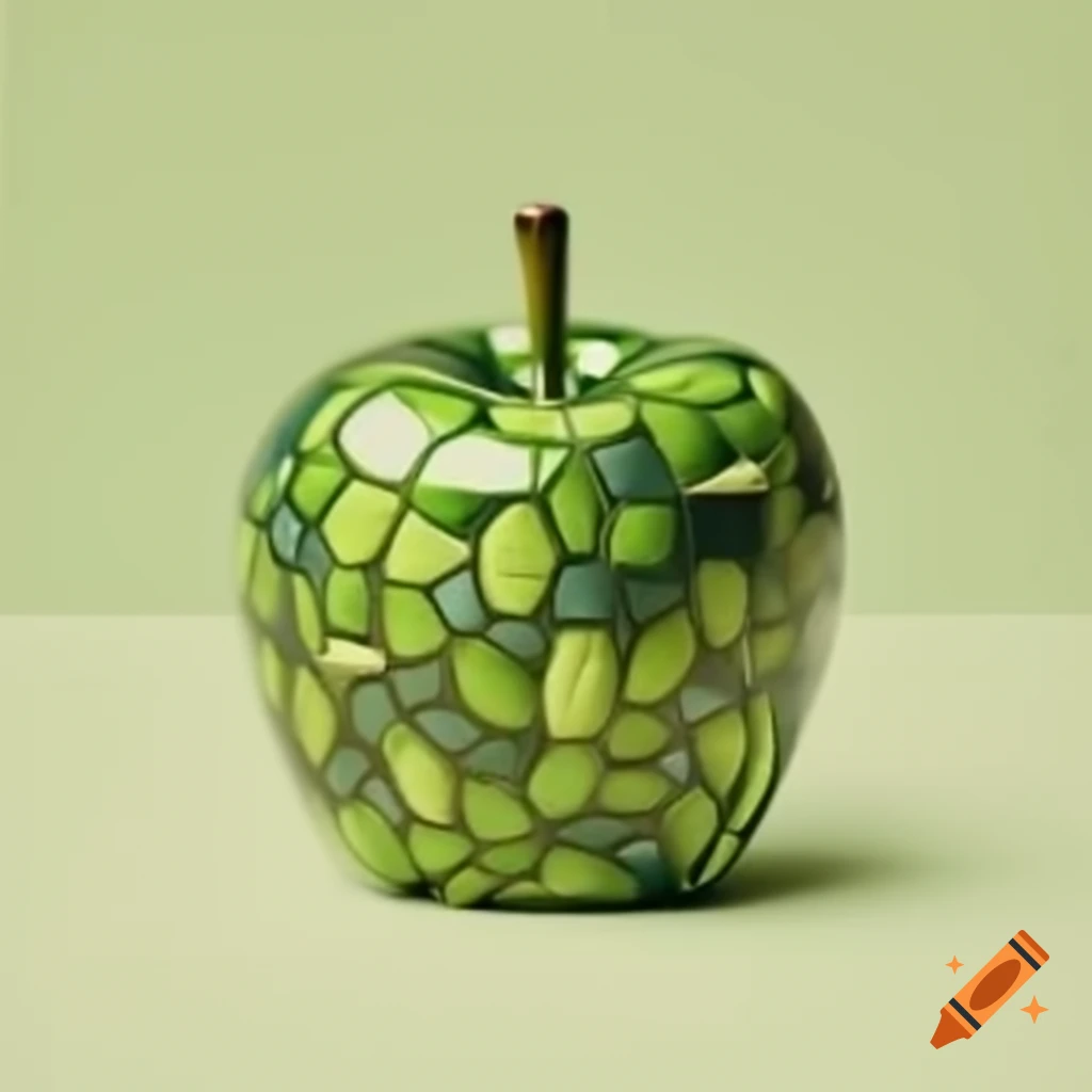 Mosaic green apple and jalapeno in ukiyo-e style