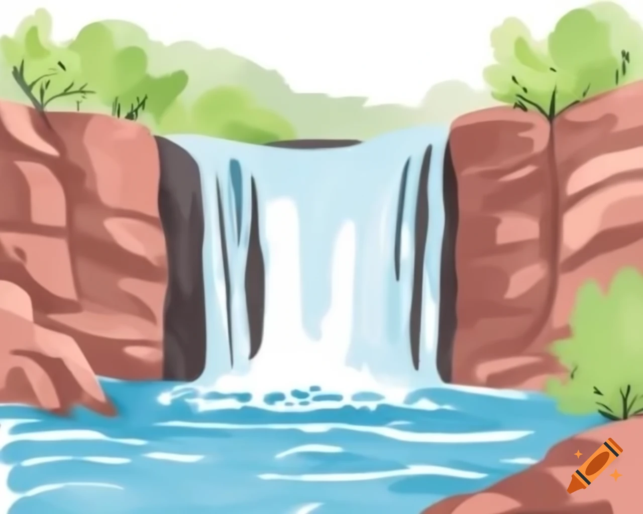 Australian waterfall in natural watercolor style inspired by Albert Namatjira