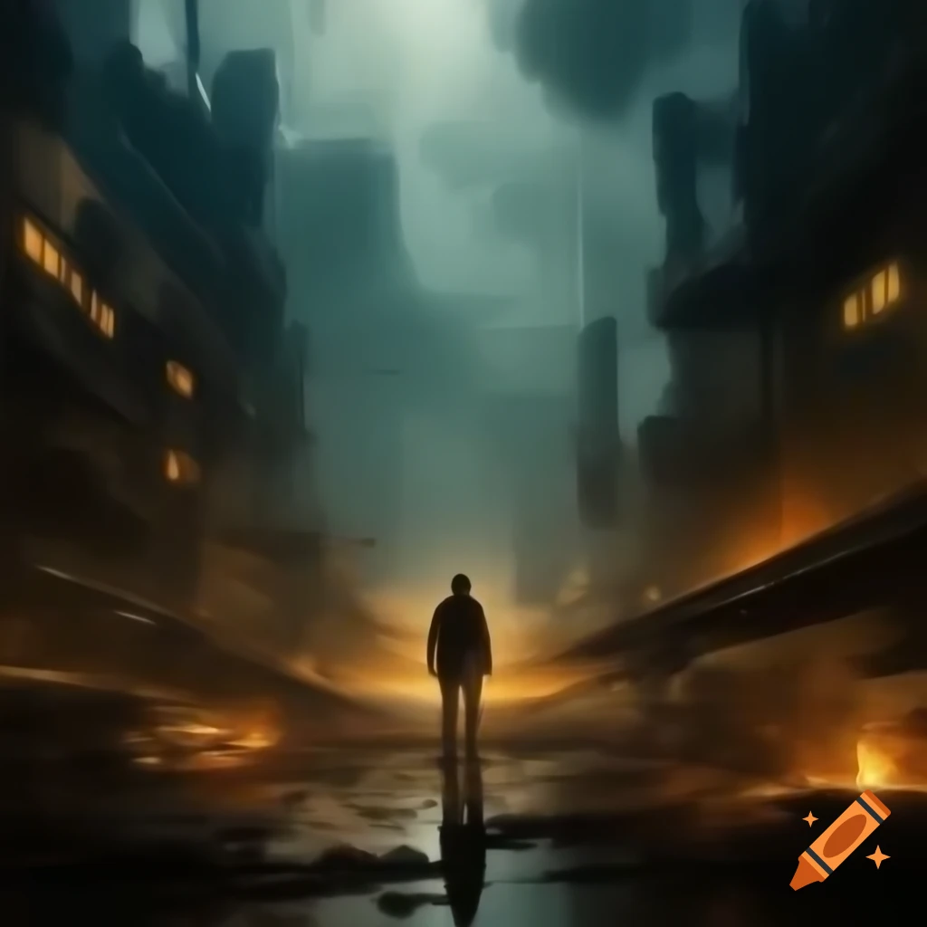 Painting depicting a dystopian world