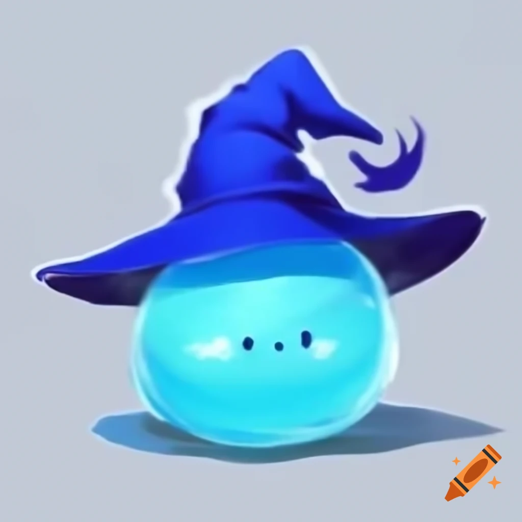 Blue slime orb wearing a wizard hat