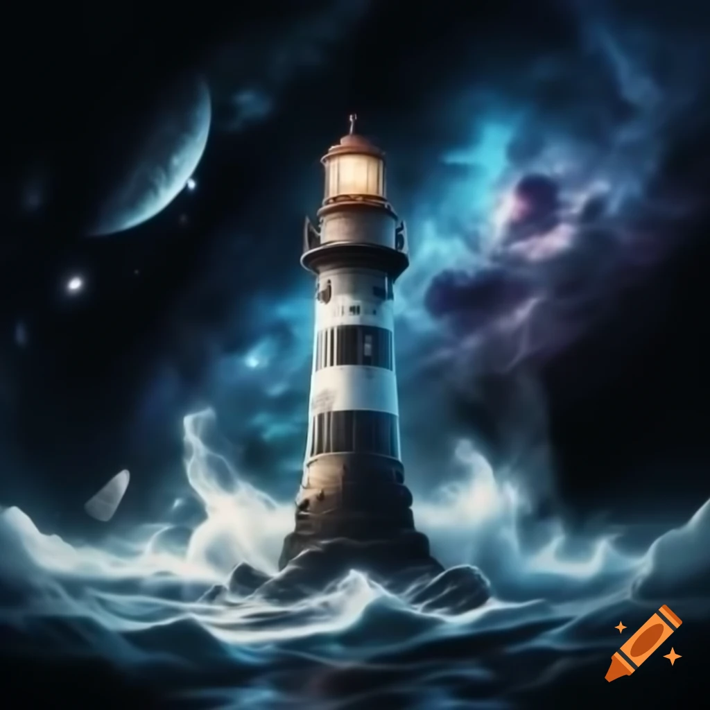 Cosmic lighthouse drifting in starry space
