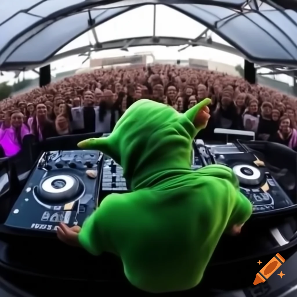 Goblin DJ performing at a lively rooftop party