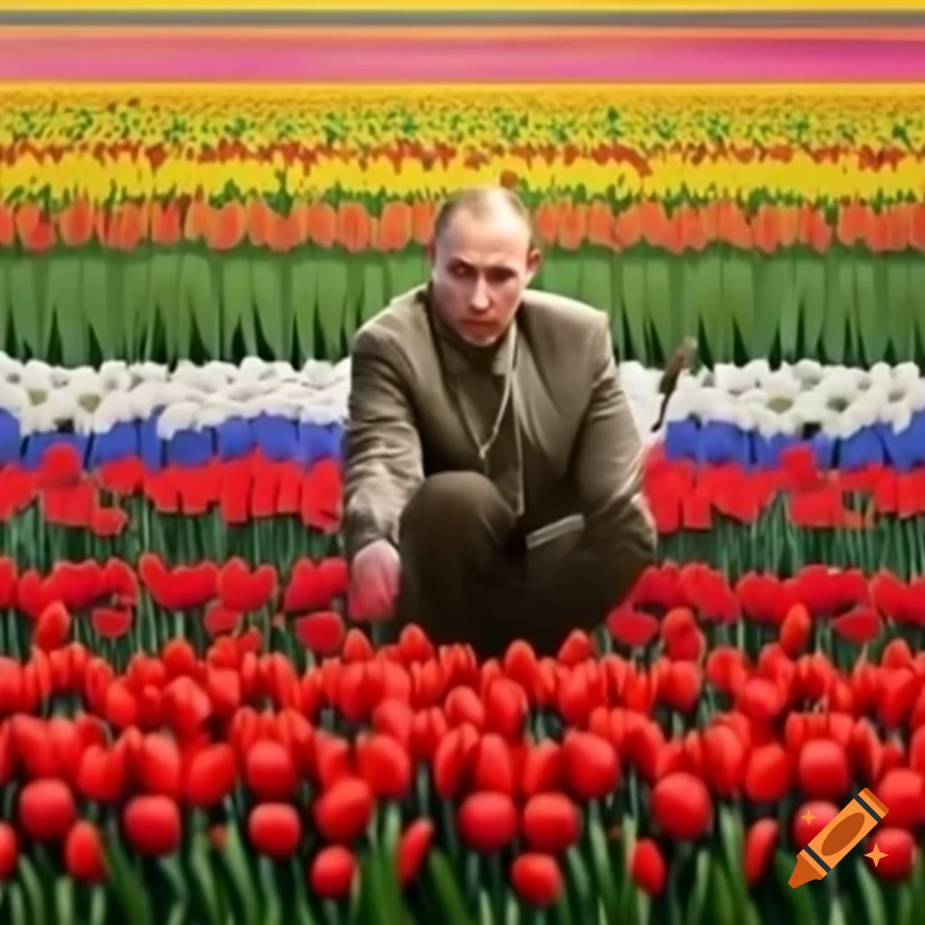 Metaphorical scene of a leader tending a whimsical garden with unique flowers