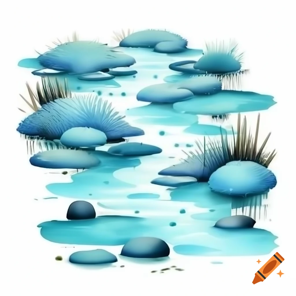 Watercolor stream in aqua blue and teal, storybook style