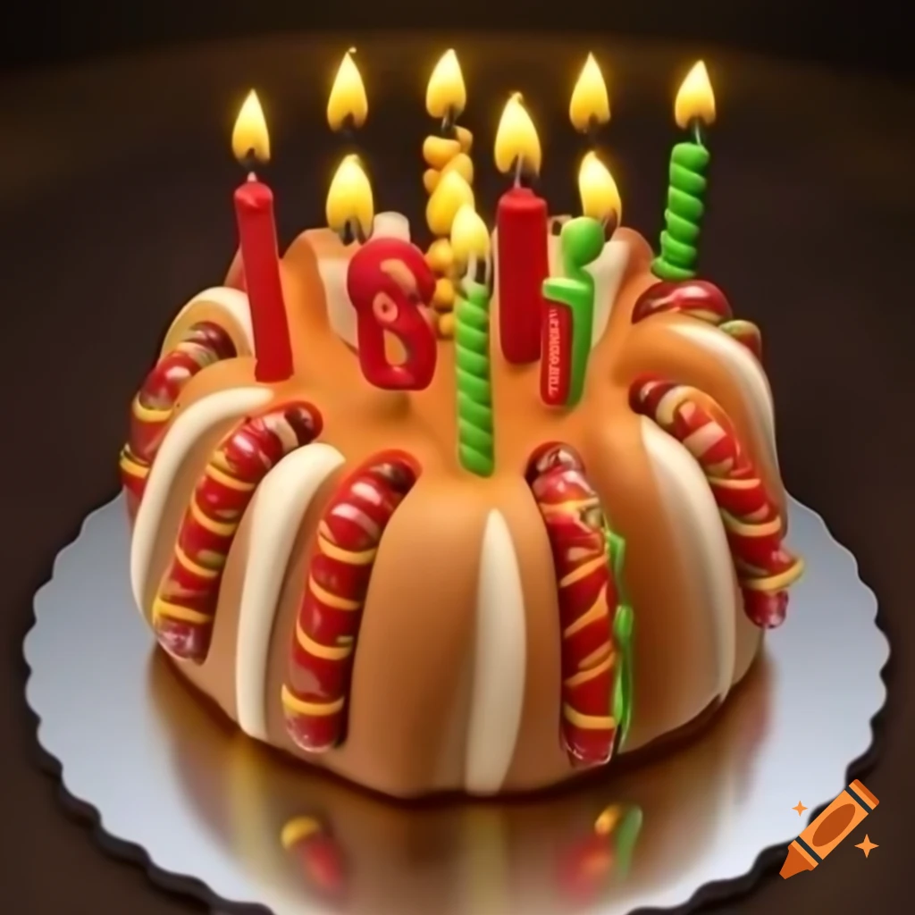 Hyper realistic 3D birthday cake designed with hotdogs