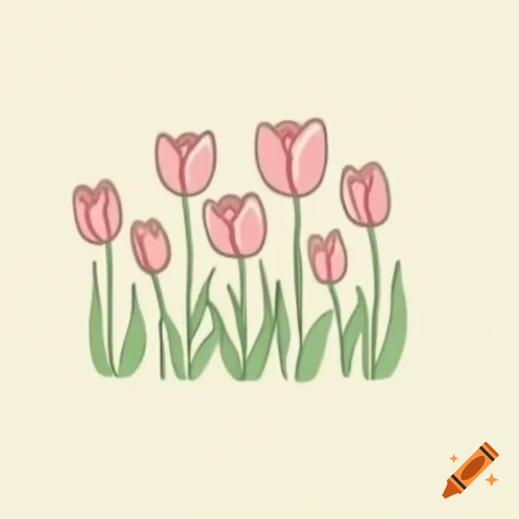 Chalk drawing of a colorful field of tulips