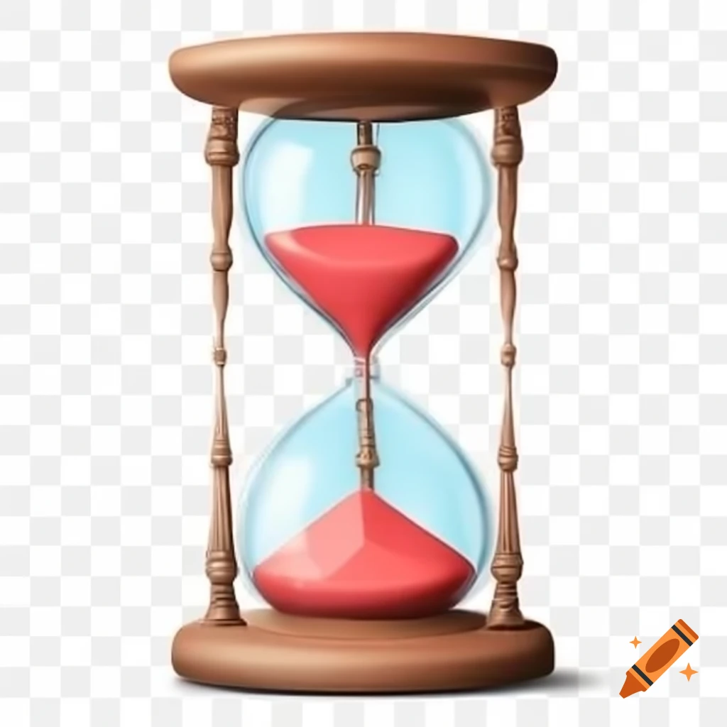Hourglass showing five minutes with a clear transparent background
