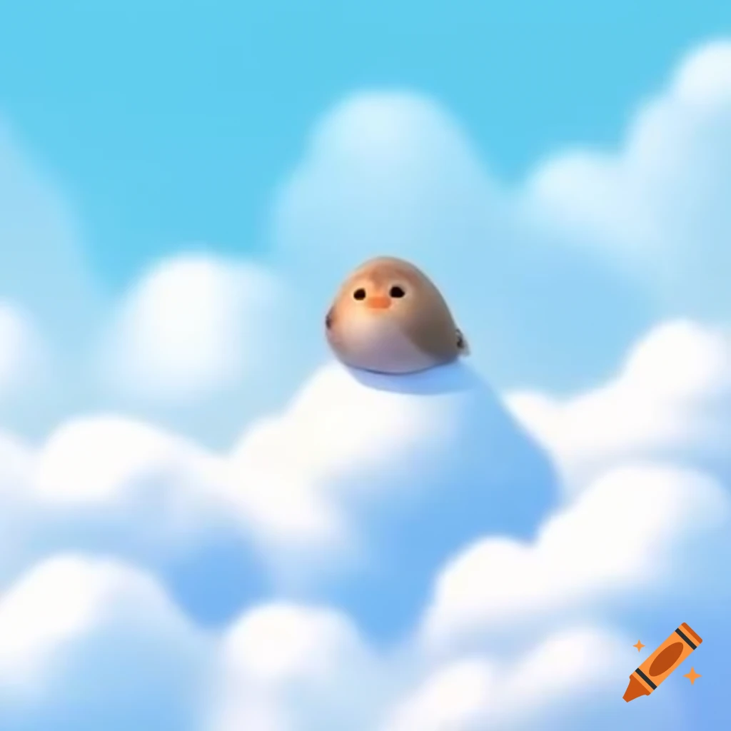 Small bird resting on fluffy clouds