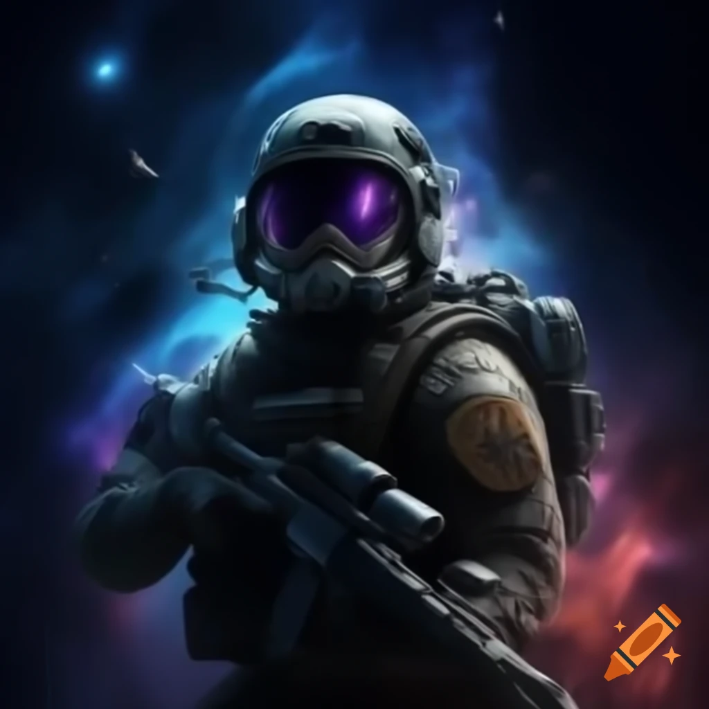 Cosmic soldier in futuristic space setting