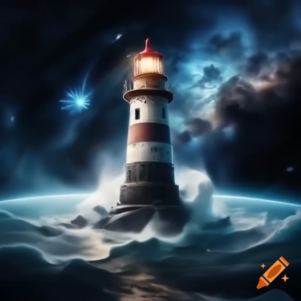 Cosmic lighthouse drifting in starry space