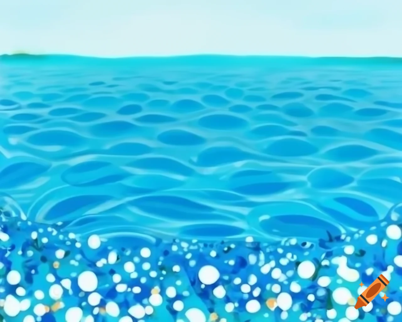Sparkling summer lake in blue aqua teal and white storybook style