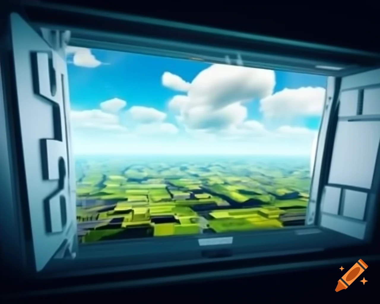Panoramic view of wide open field in photorealistic 3D rendering