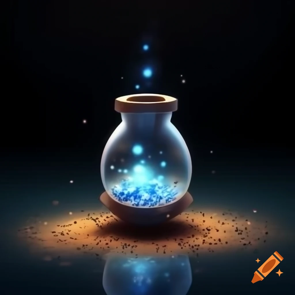 Tiny medieval potion glass with particles on dark ground
