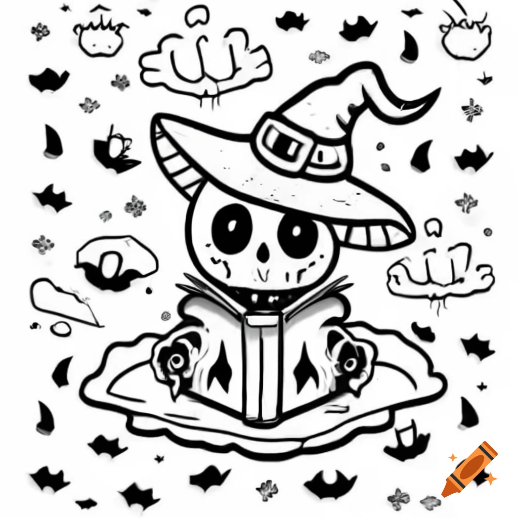 Cute spooky Halloween-themed vector illustration for coloring book