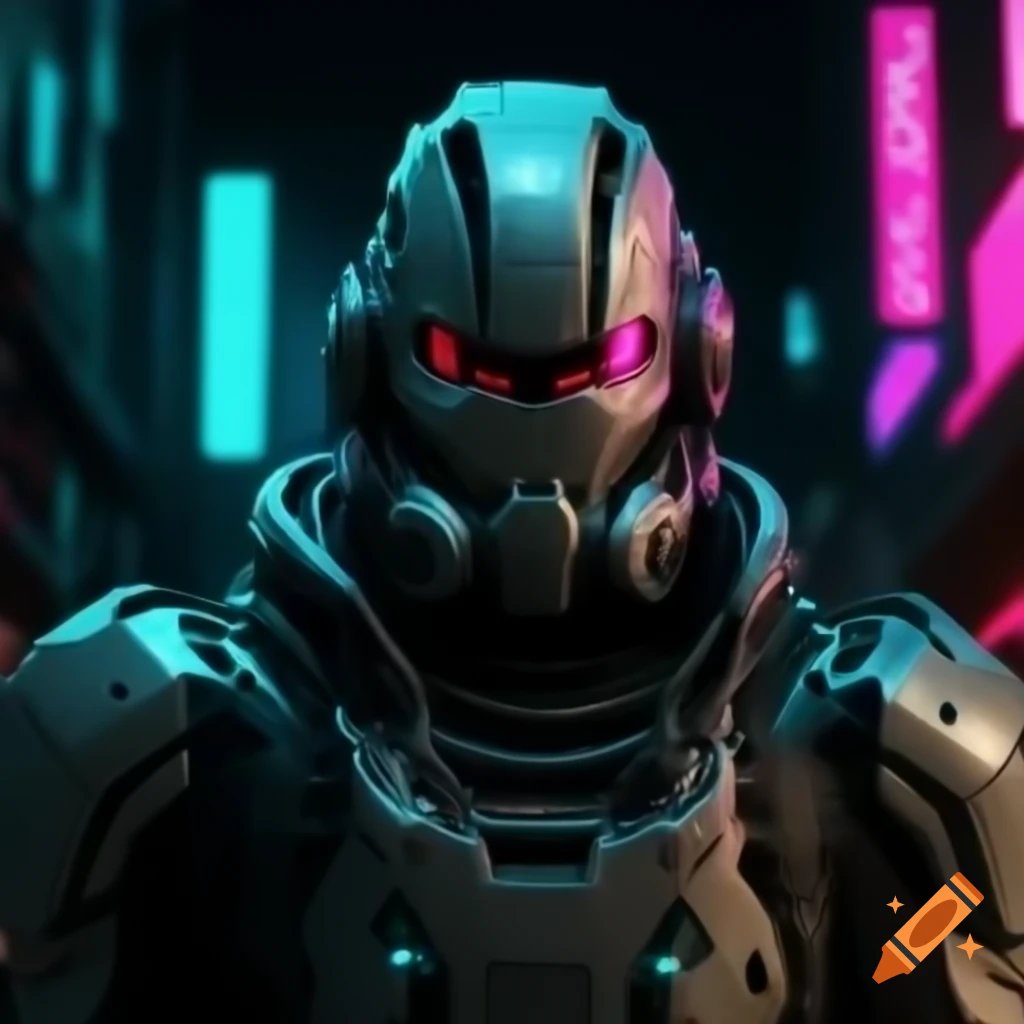 Cyberpunk knight in futuristic armor