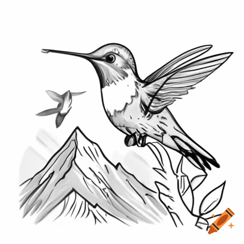 Hummingbird perched on tree near mountain