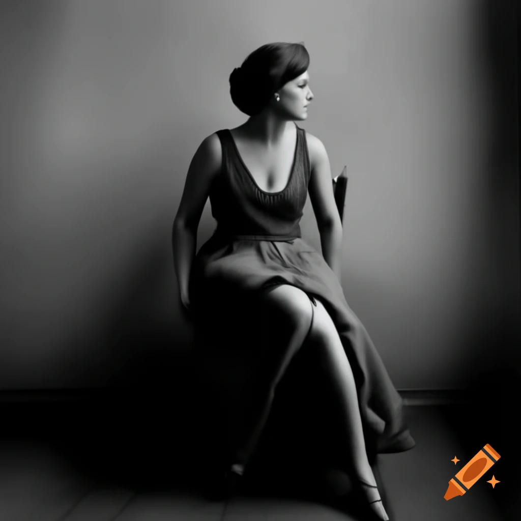 Woman in dress sitting on chair facing the viewer