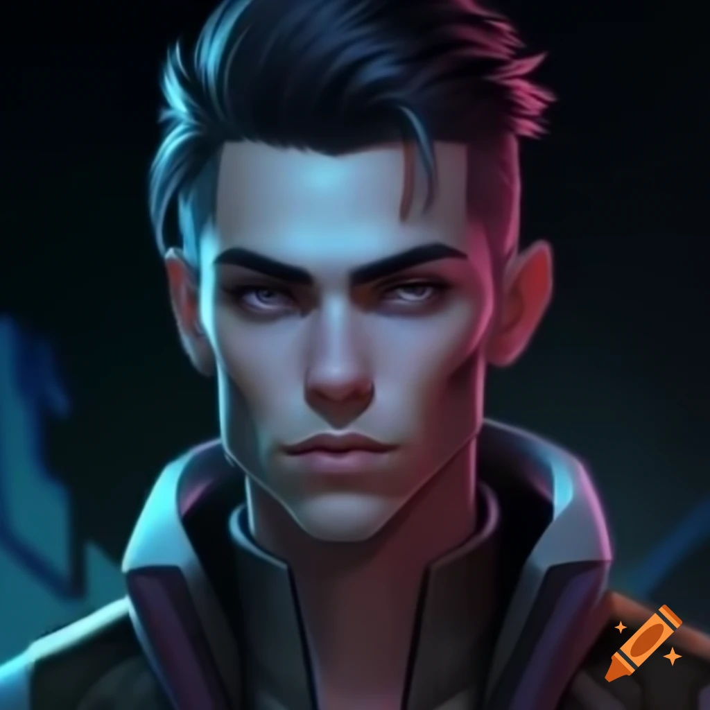 Cyberpunk styled European character with cybernetic enhancements on face