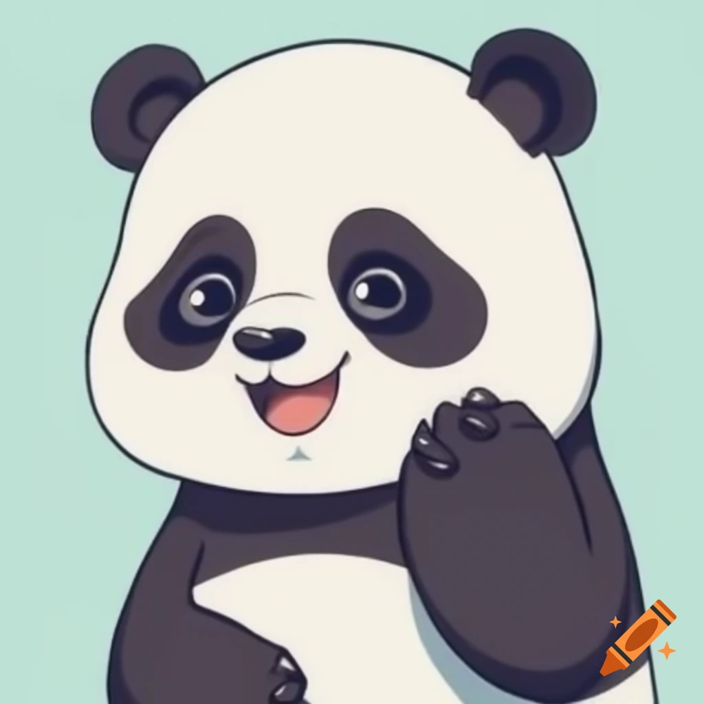 Anime panda character smiling and poking with finger in cartoon style