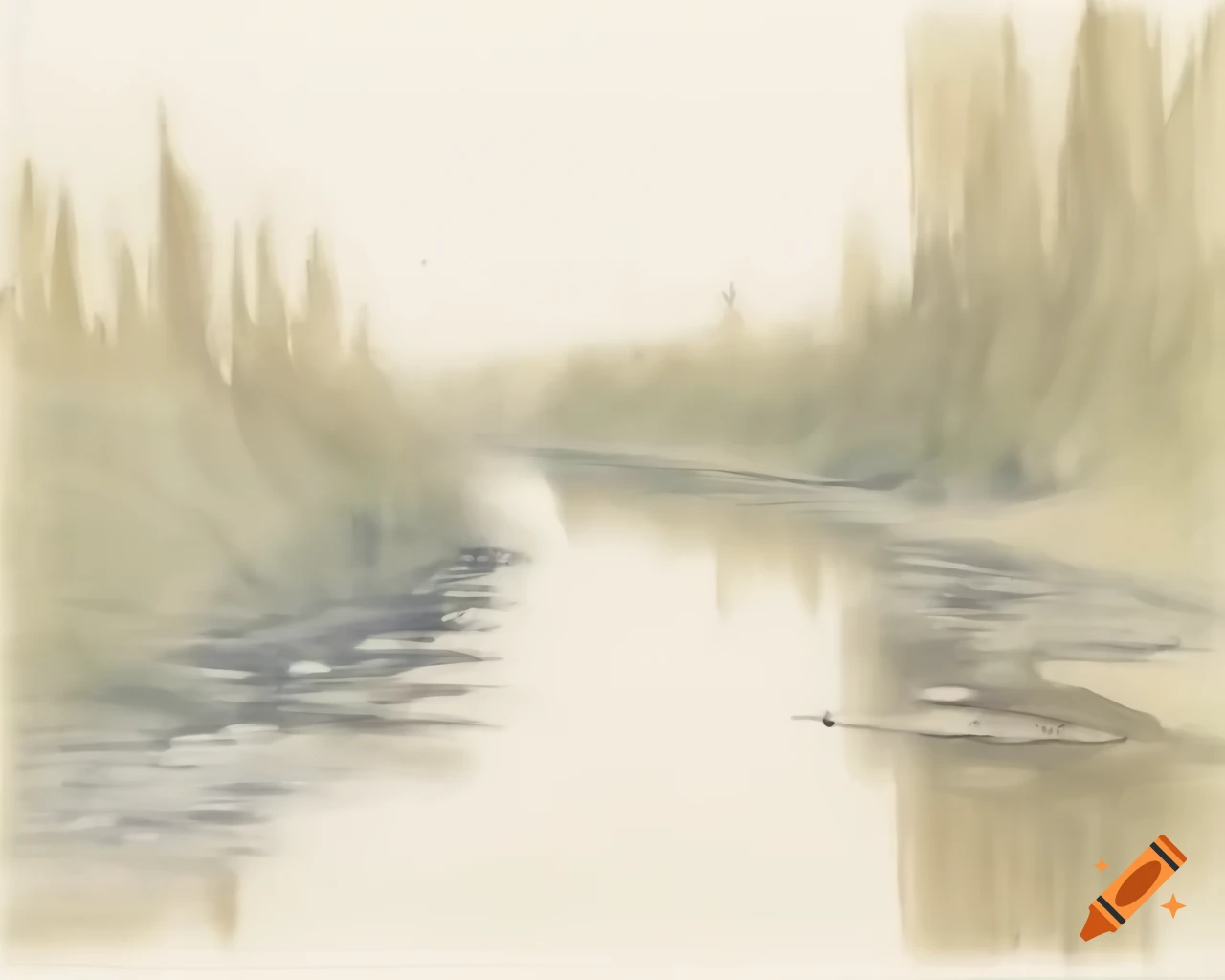 Reflective river in natural watercolor shades inspired by Albert Namatjira