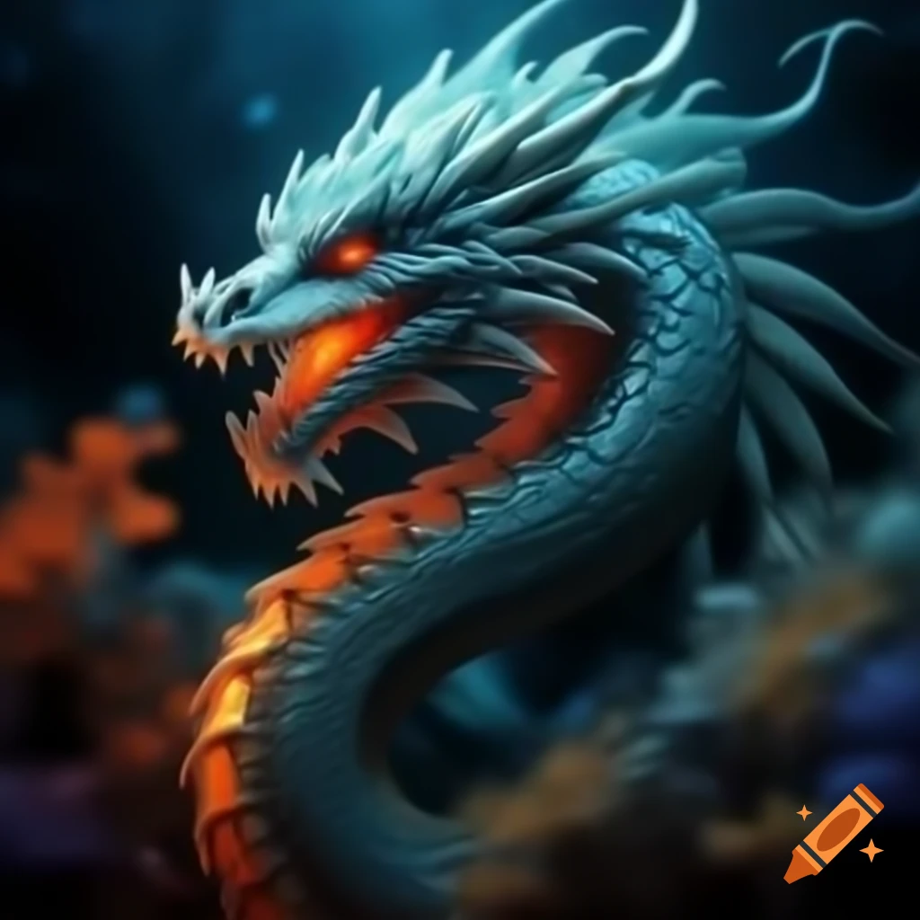 Glowing sea dragon with striking orange eyes