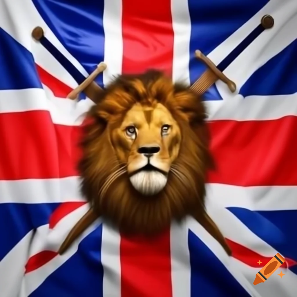 English flag featuring lion head and crossed swords