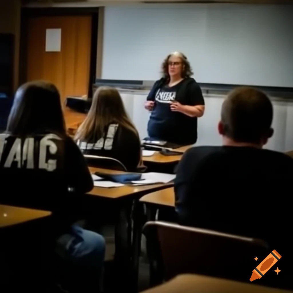 Elderly emo instructor teaching large university class