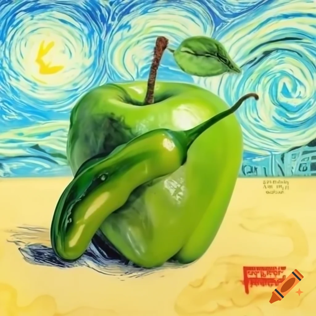 Jalapeno and green apple in Van Gogh painting style