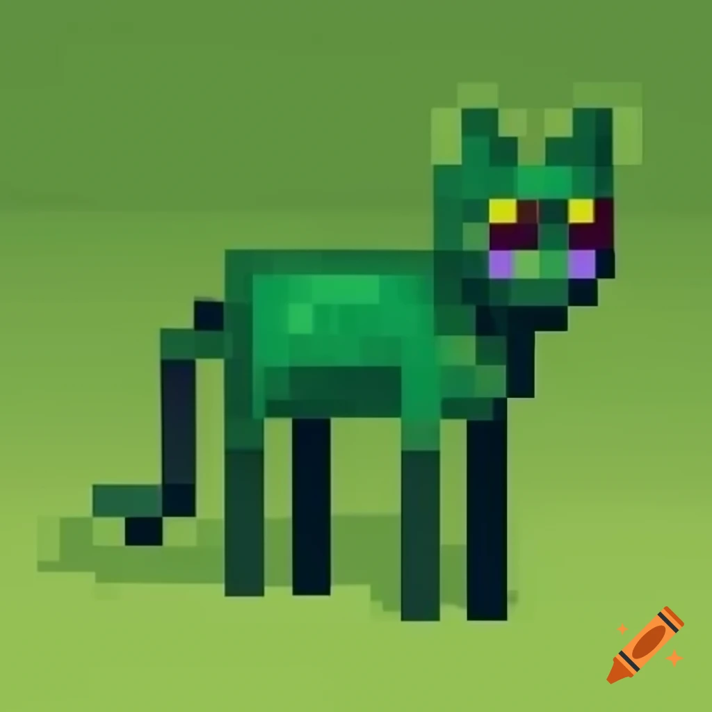 Pixel art of a full-length anthropomorphic furry cat in green