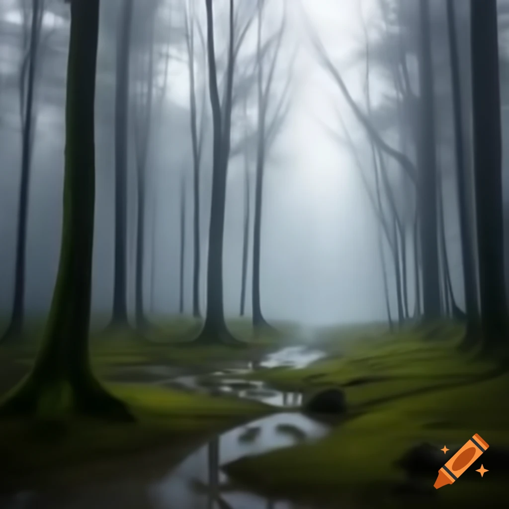 Foggy dead forest scene