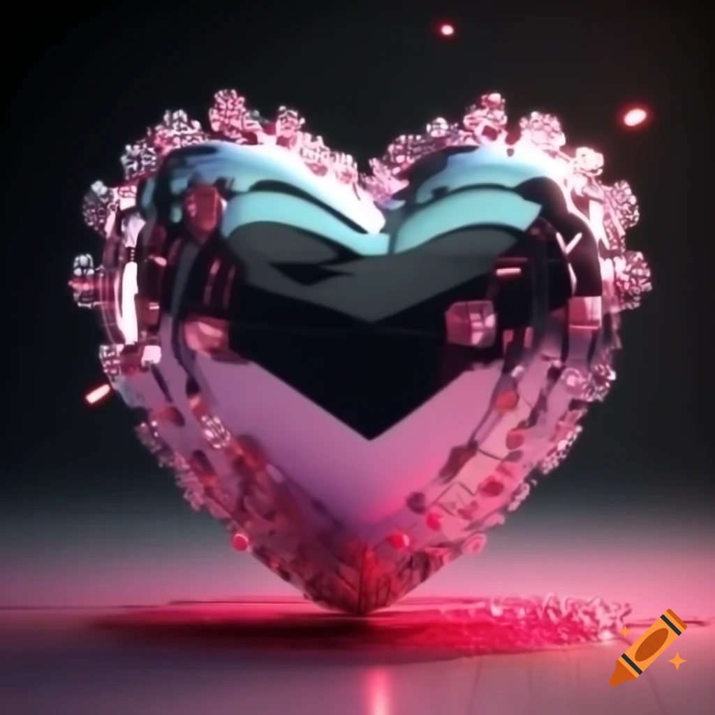 Shiny 3D dazzling heart in anime style from 2000s Japan