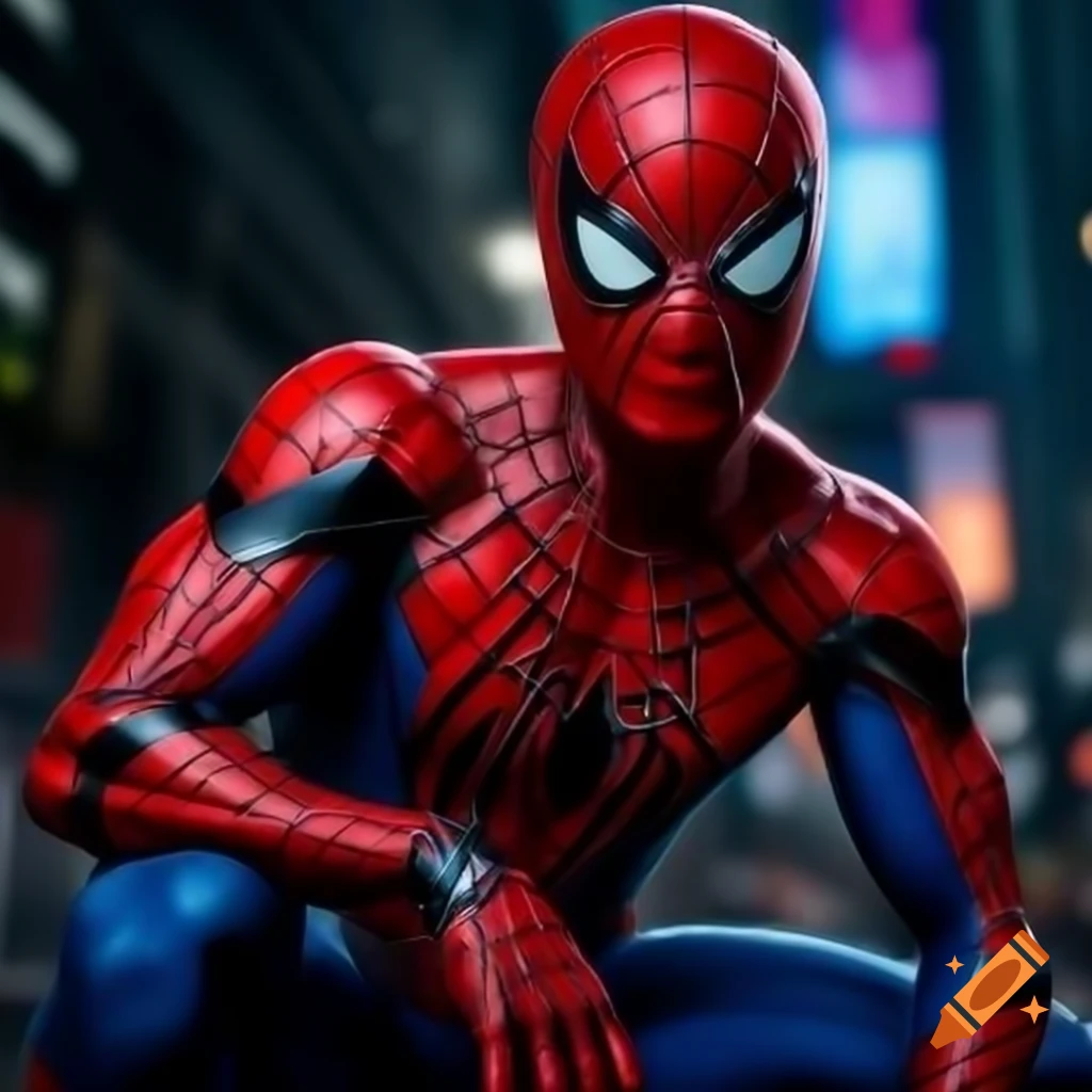 Realistic cyberpunk spider-man character design