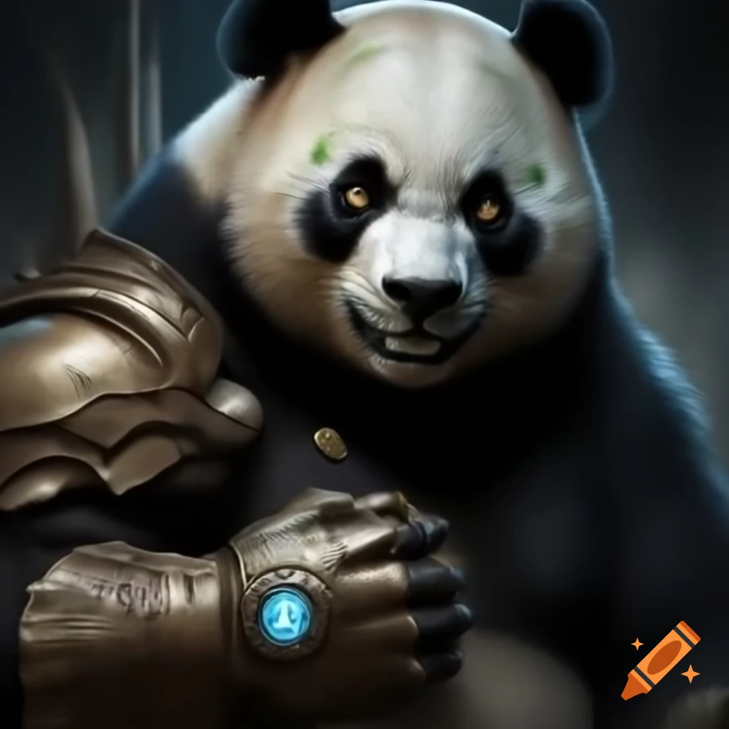 Evil panda wearing Infinity Gauntlet